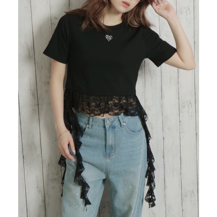 GRAUSOLI 半袖 トレーニングトップス グレー/ピンク セール】レースアップ クロップド丈半袖トップス（Tシャツ