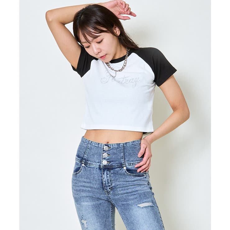 《ラインストーン×ラグラン配色》ショート丈トップス | GORGE  | 詳細画像8 