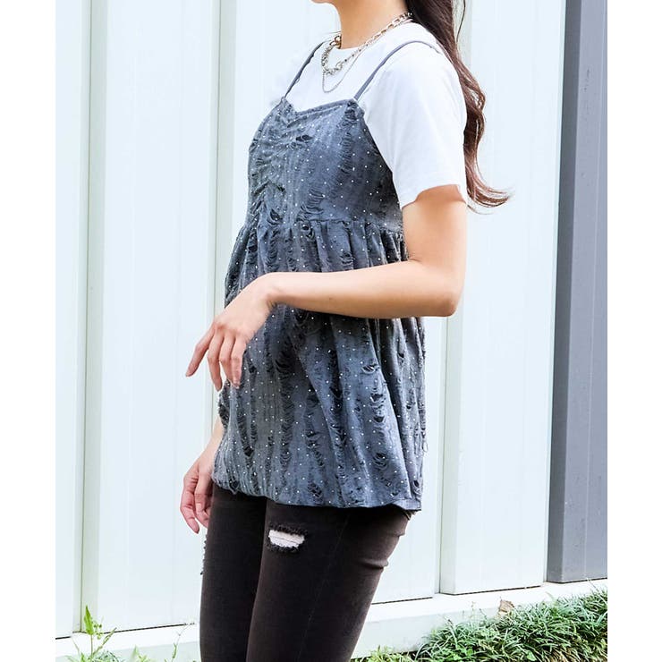 チャコール | 《キラッと揺れる》ラメダメージキャミチュニック | GORGE 