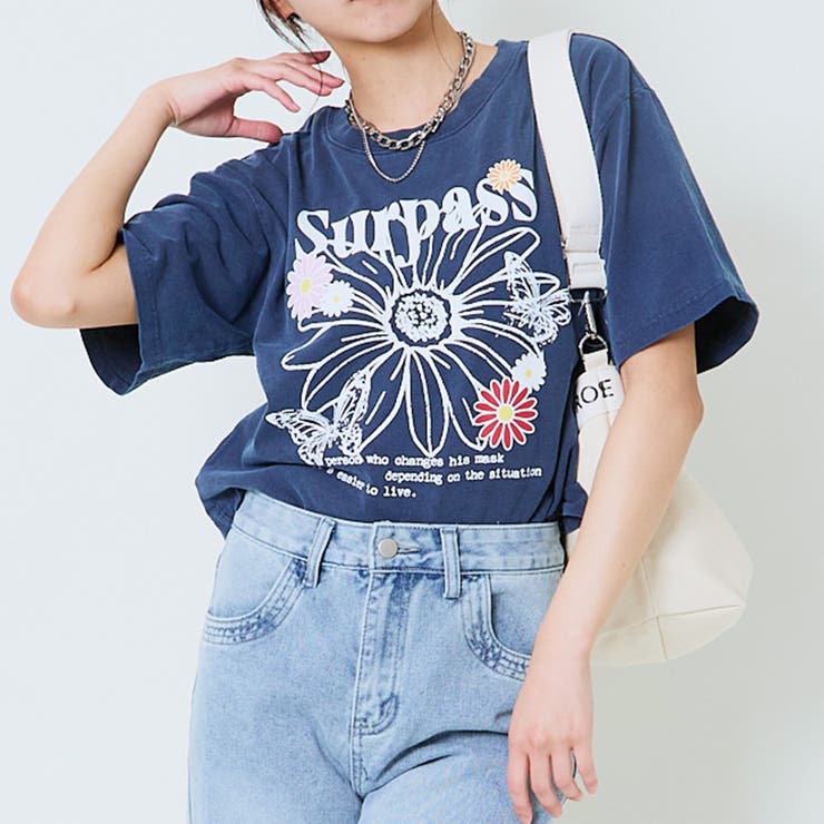 ネイビー | レディース 半袖Tシャツ ヴィンテージ風プリント | GORGE 