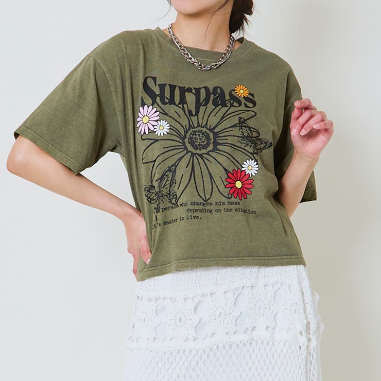 カーキ | レディース 半袖Tシャツ ヴィンテージ風プリント | GORGE 