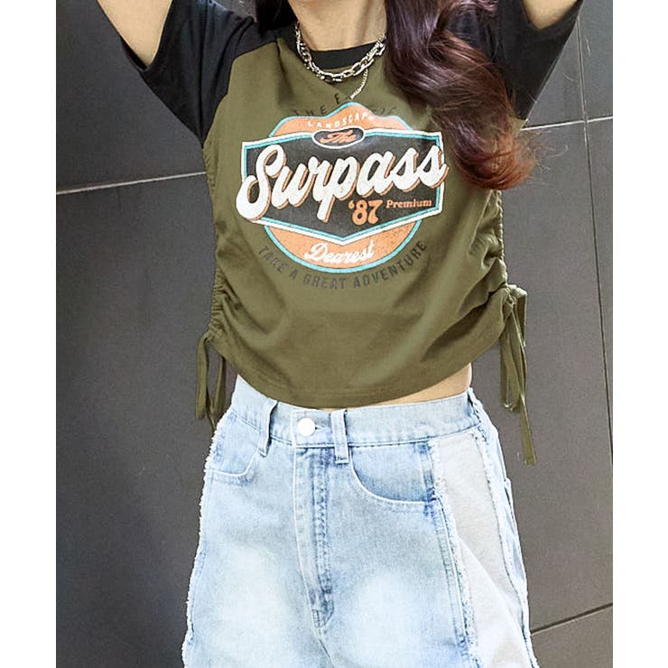 カーキ | 《ドロスト裾×ラグランスリーブ》ロゴプリントT／1枚でサマ見え	 | GORGE 