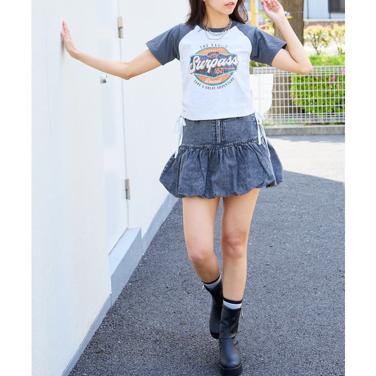 チャコール | 《ドロスト裾×ラグランスリーブ》ロゴプリントT／1枚でサマ見え	 | GORGE 