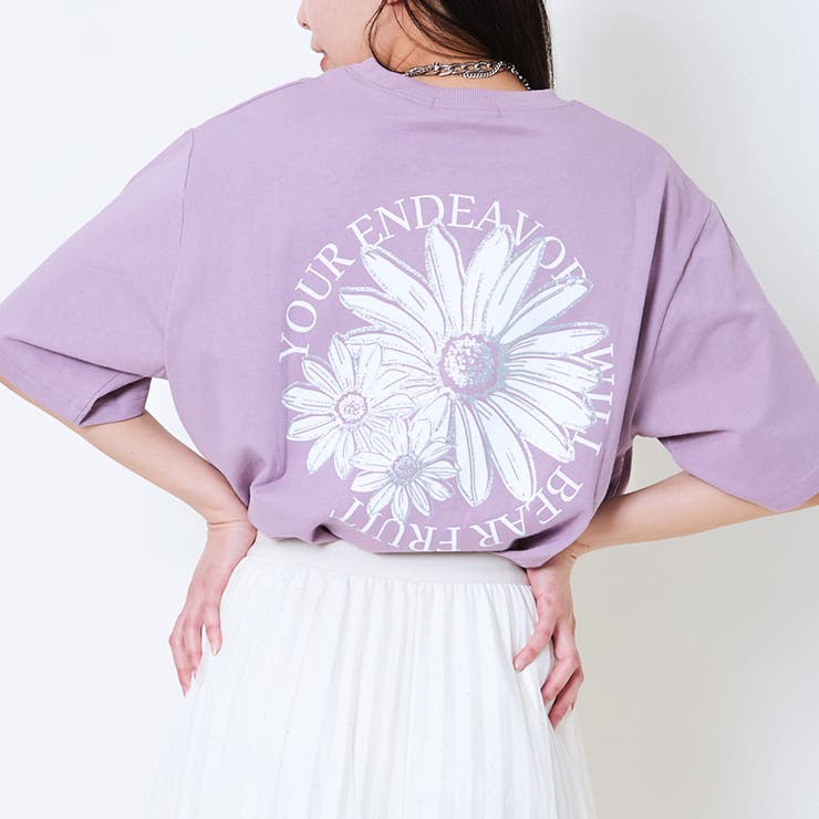 パープル | 《フラワーロゴ×ゆるシルエット》レディース 半袖Tシャツ 体型カバー 春夏秋	 | GORGE 