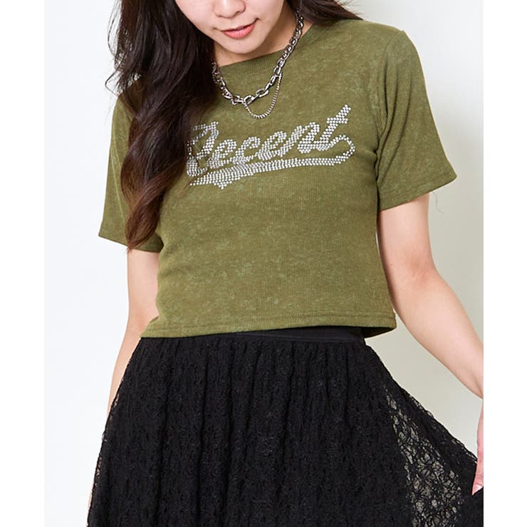 カーキ | 《きらロゴ×短丈》ラインストーンTシャツ／Y2Kストリート	 | GORGE 