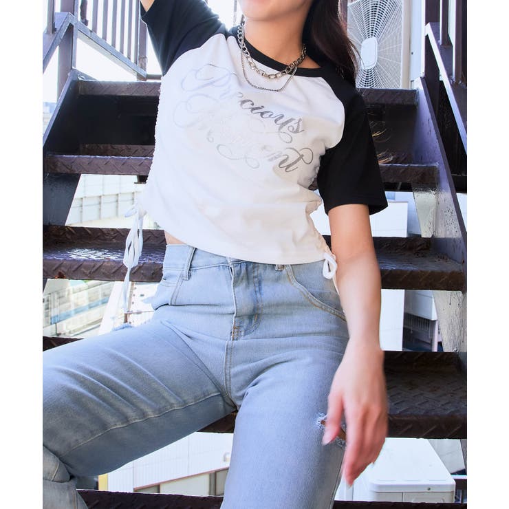 《ラメロゴ×ドロスト》レディース 半袖Tシャツ サイドギャザー | GORGE  | 詳細画像2 