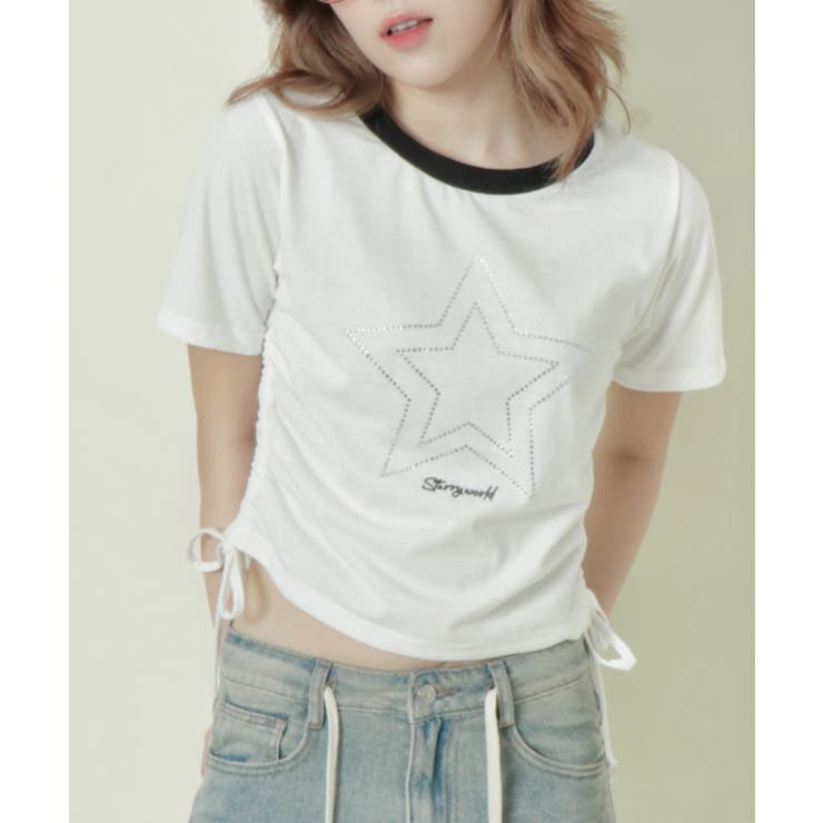 オフホワイト | 《キラッとドロスト》レディース 半袖Tシャツ サイドギャザー | GORGE 