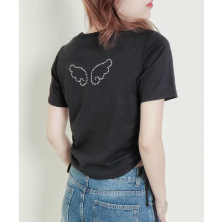 ブラック | 《キラッとドロスト》レディース 半袖Tシャツ サイドギャザー | GORGE 