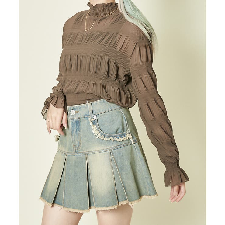 《フリル×シアー素材》レディース シャーリングブラウス ハイネック長袖 | GORGE  | 詳細画像7 