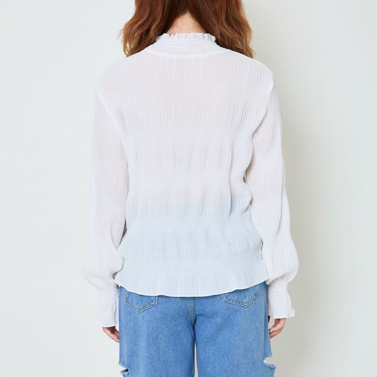 《フリル×シアー素材》レディース シャーリングブラウス ハイネック長袖 | GORGE  | 詳細画像10 