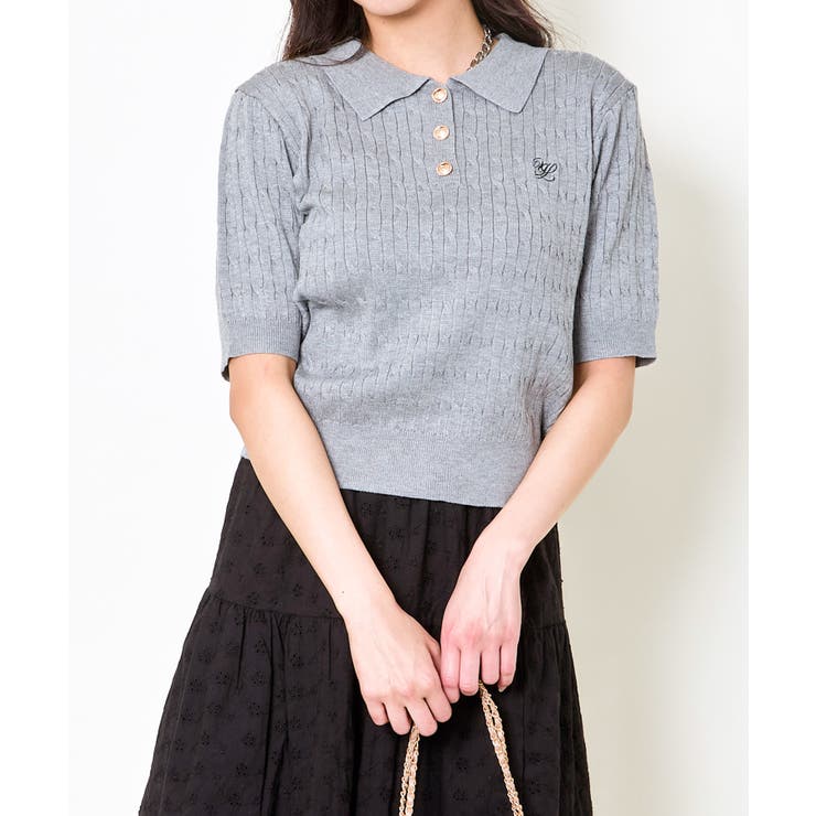極美品　MORABITO モラビト　刺繍 編み半袖ニット　シアー　牛革ロゴラベル ラウンドロゴシャギーニット[品番：MKSW0060133]｜MURUA