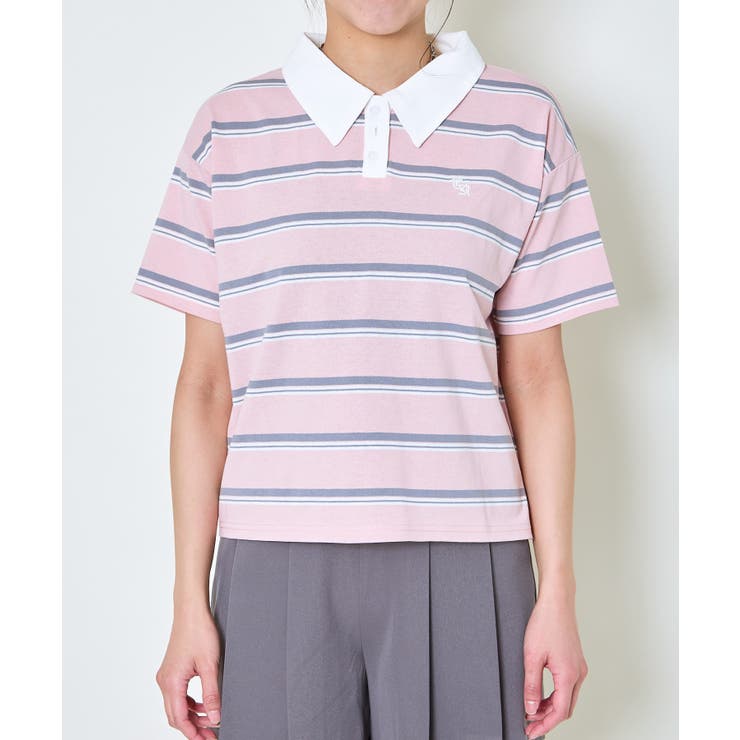 【後払い手数料無料】 ボーダーポロ襟刺繍半袖Tシャツ[品番：GORW0009979]｜GORGE トップス