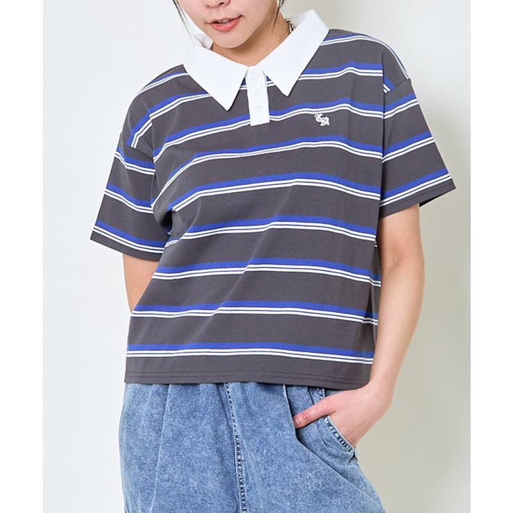 ショップレビュー ランキング ボーダーポロ襟刺繍半袖Tシャツ[品番：GORW0009979]｜GORGE トップス