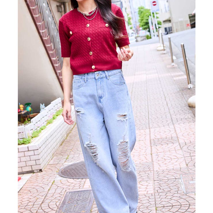 boohoo MAN★半袖 ニット ボタン留め シャツ カーディガン★花柄 フラワージャガードラインポロニットカーディガン MONO-MART