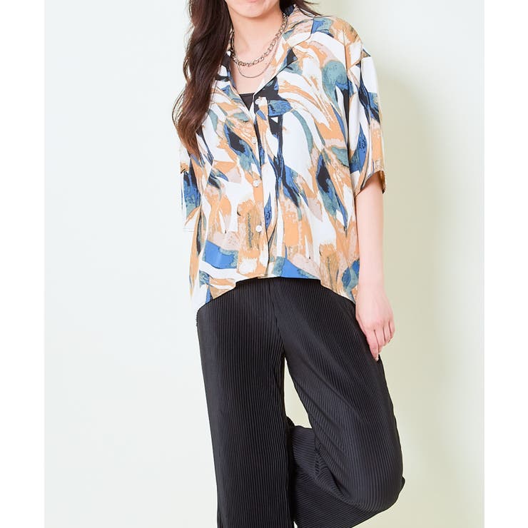 ブルー | 《ゆるシルエット×総柄プリント》開襟シャツ／夏映え主役トップス	 | GORGE 