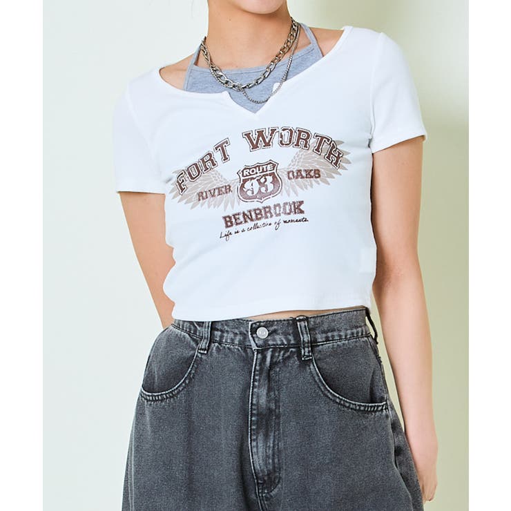 オフホワイト | レイヤードテレコ半袖トップス | GORGE 