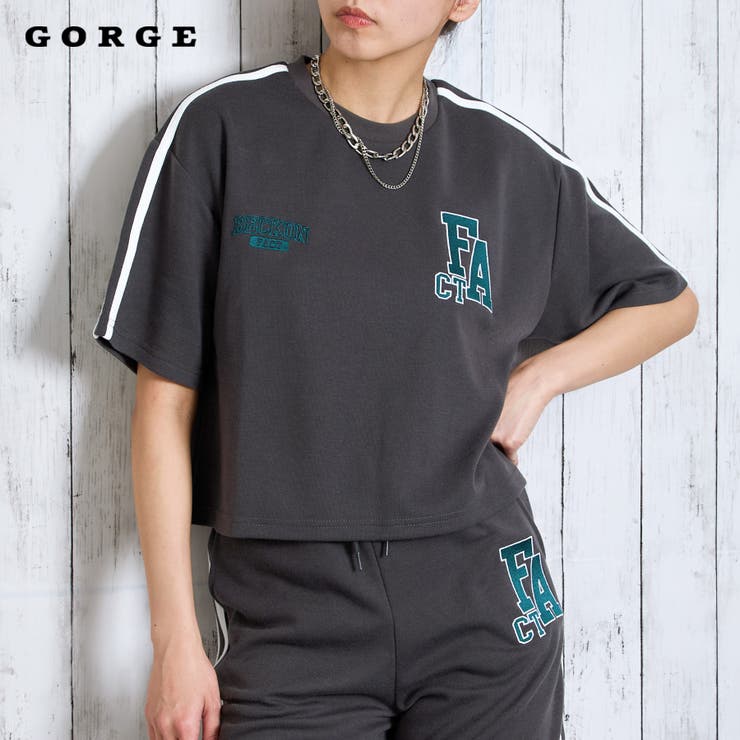 《ライン袖×ロゴ刺繍》ゆるっとスポMIXトップス | GORGE  | 詳細画像1 