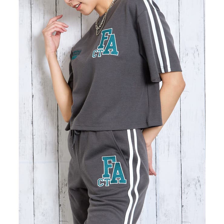 《ライン袖×ロゴ刺繍》ゆるっとスポMIXトップス | GORGE  | 詳細画像9 