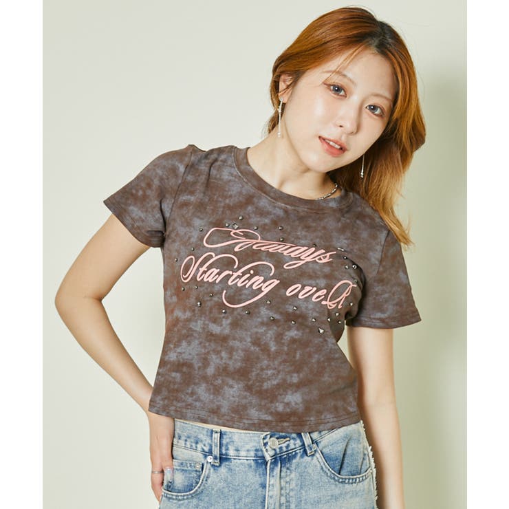 ブラウン | 《スタッズ×ロゴアート》ムラ感Tシャツ／エモ映えモード	 | GORGE 