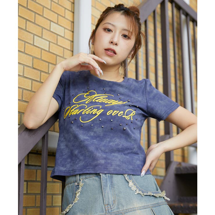 ネイビー | 《スタッズ×ロゴアート》ムラ感Tシャツ／エモ映えモード	 | GORGE 