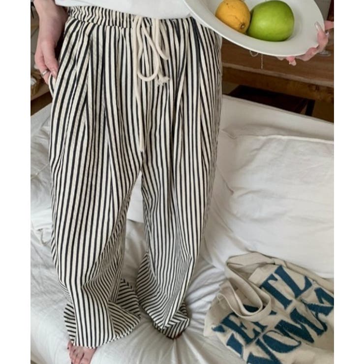 《ゆる映え柄パンツ》ストライプ＆チェック／楽ちん美ラインワイド | GORGE  | 詳細画像1 