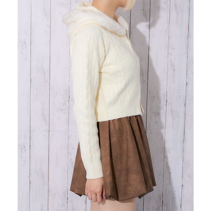 ケーブル編みとファーの最強コンビ♪刺繍入りWジップパーカー[品番