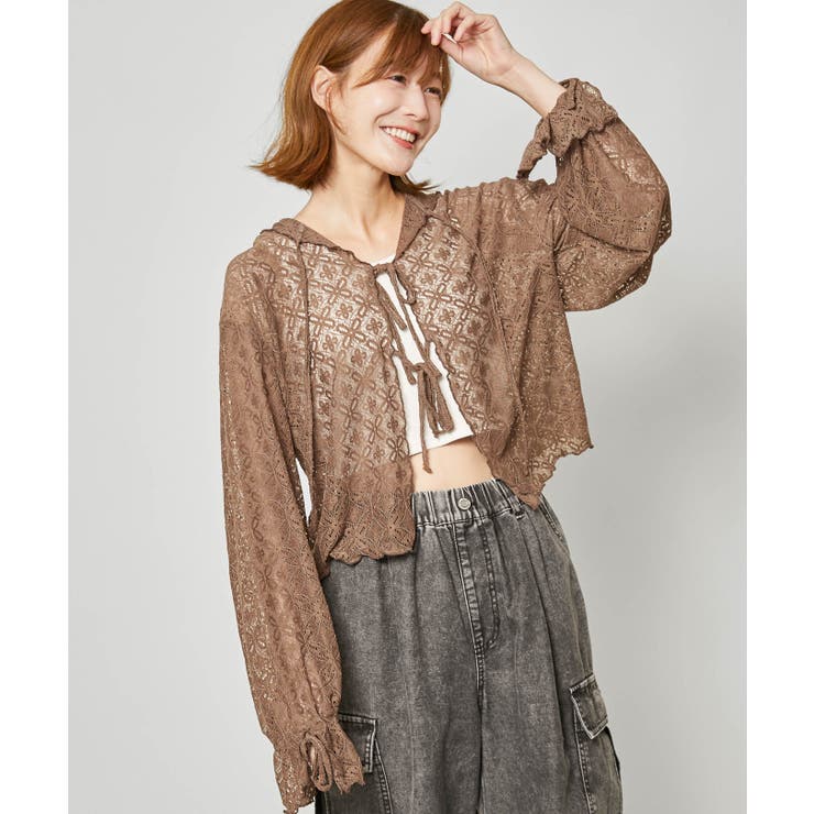 《透け感×レースアップ》甘さと抜け感を両立するレースシャツパーカー | GORGE  | 詳細画像6 