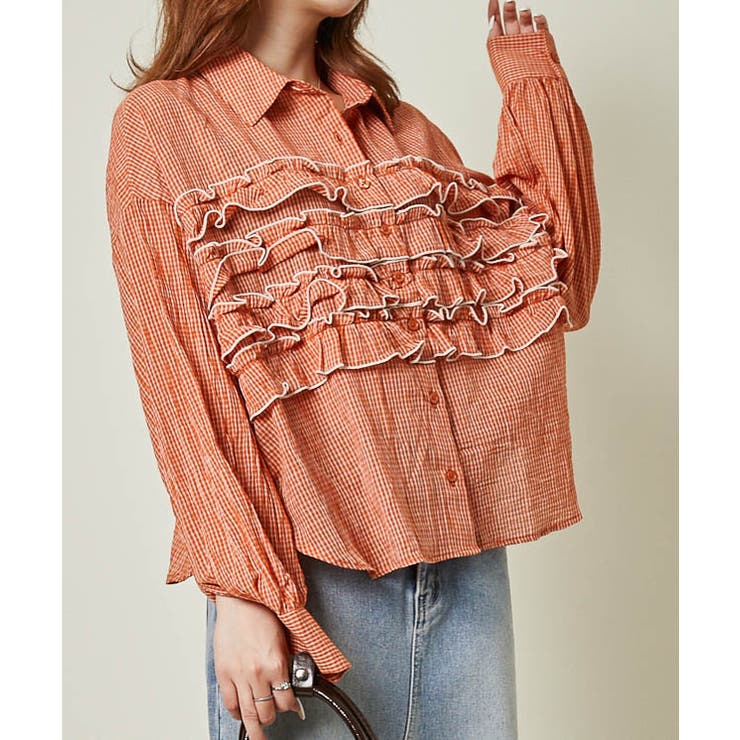 《動き映えフリル×チェック柄》レディース シャツ ブラウス 体型カバー 春夏秋 | GORGE  | 詳細画像1 