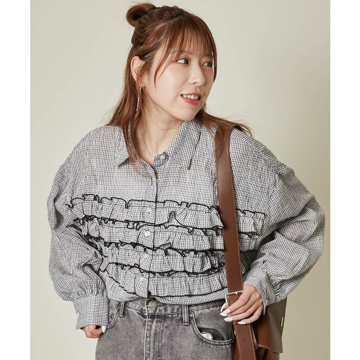 オフホワイト | 《動き映えフリル×チェック柄》レディース シャツ ブラウス 体型カバー 春夏秋 | GORGE 