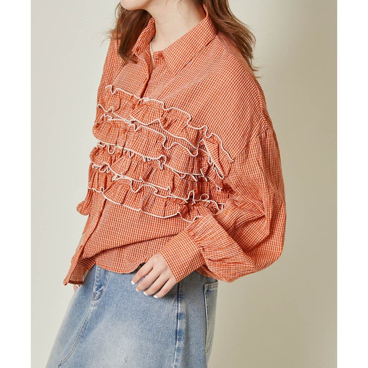 《動き映えフリル×チェック柄》レディース シャツ ブラウス 体型カバー 春夏秋 | GORGE  | 詳細画像2 