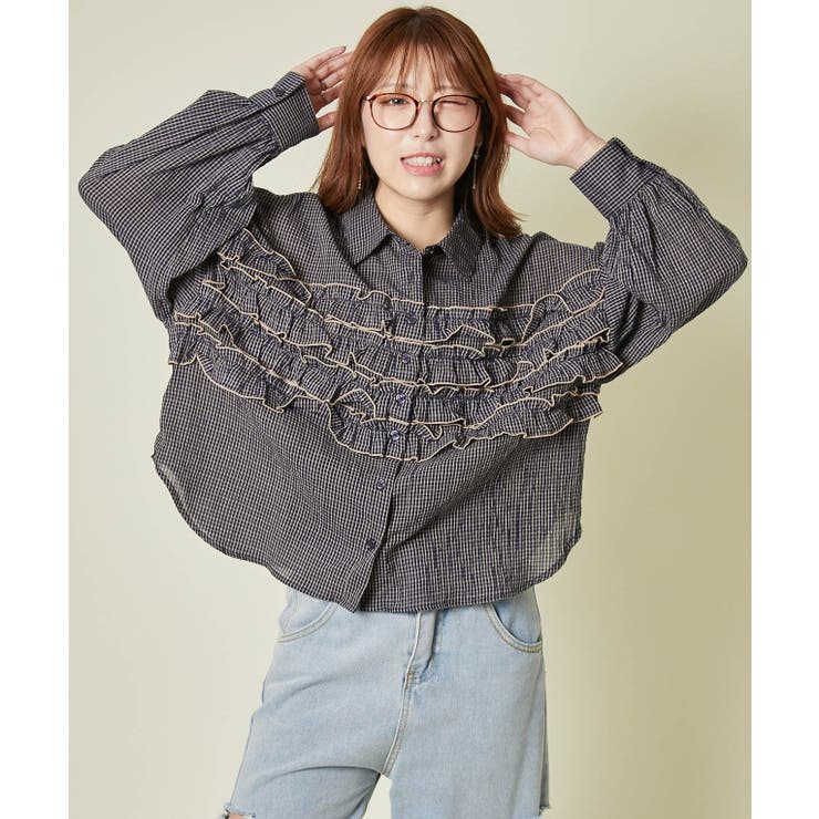 《動き映えフリル×チェック柄》レディース シャツ ブラウス 体型カバー 春夏秋 | GORGE  | 詳細画像5 