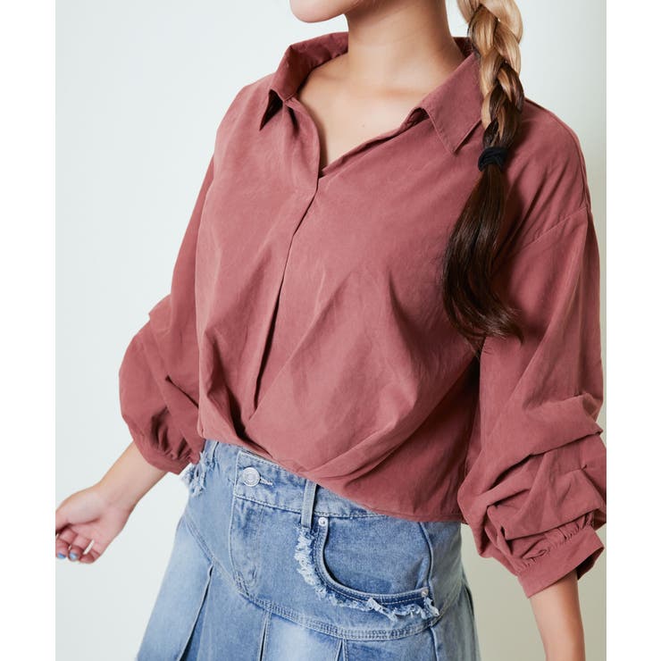 《スエード風×袖タック》レディース 長袖ブラウス フロントひねりデザイン | GORGE  | 詳細画像6 
