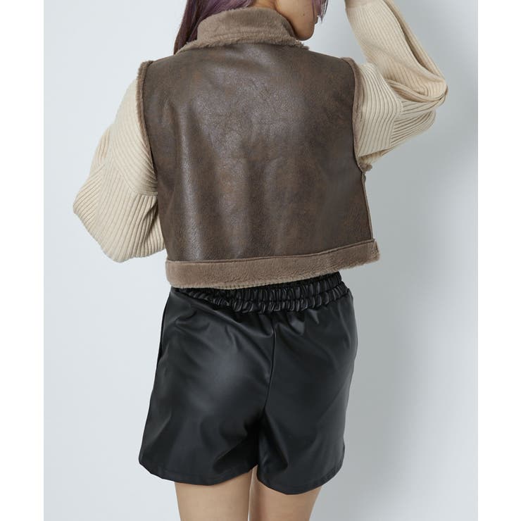 《フェイクレザー×フェイクファー》レディース ジップベスト アウター | GORGE  | 詳細画像8 