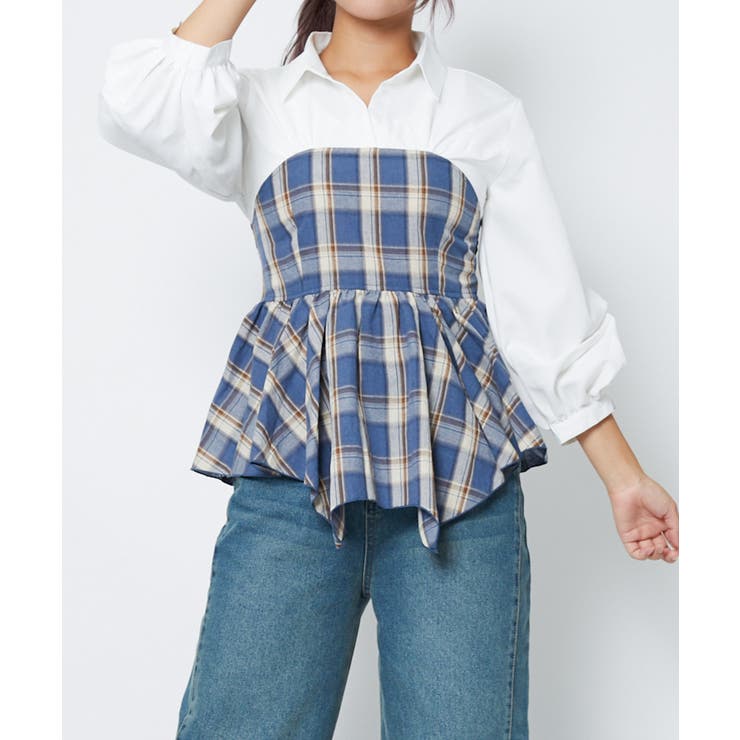 ブルー | 《ドッキング風デザイン》レディース チュニック 袖タック | GORGE 