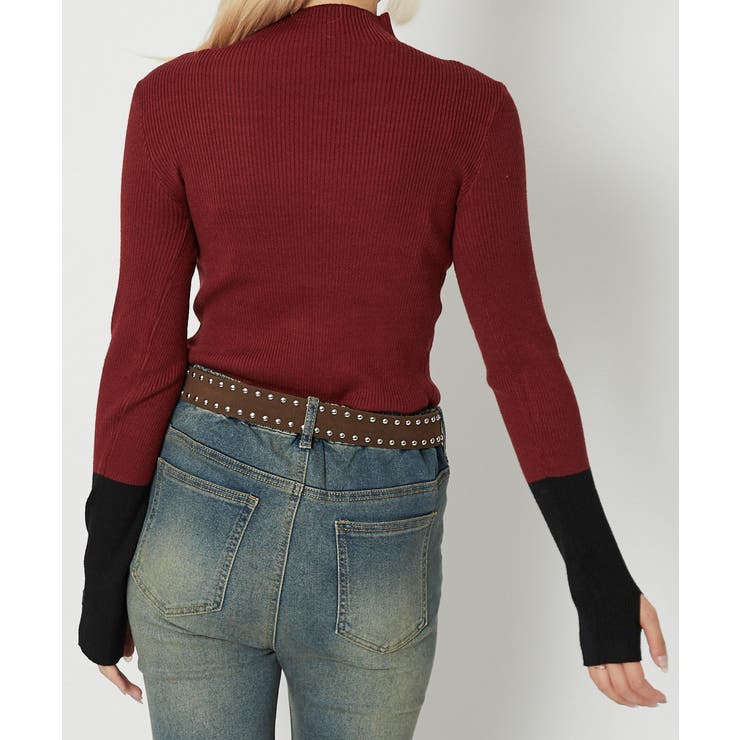 《袖配色リブ×指穴デザイン》レディース ハイネック ニットプルオーバー | GORGE  | 詳細画像11 