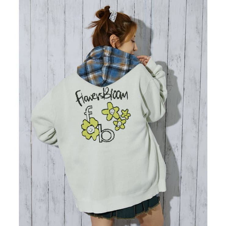 アイボリー | 《フラワージャガード×ロゴデザイン》レディース ニットカーディガン ゆったりシル… | GORGE 