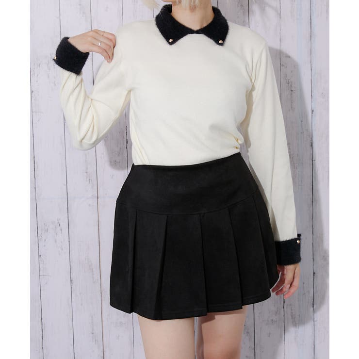 オフホワイト | 《フェザー襟×袖口デザイン》レディース ニットプルオーバー 配色アクセント | GORGE 