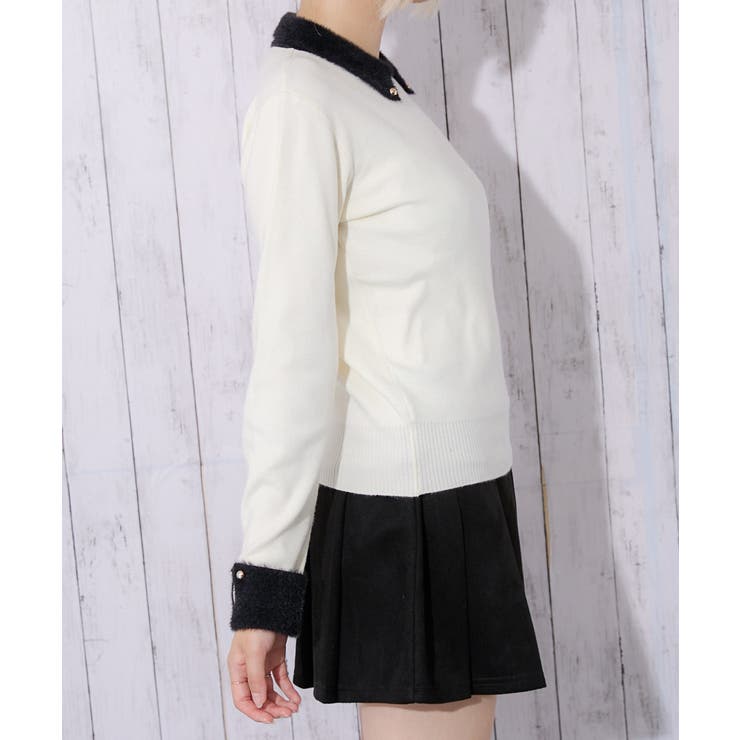 《フェザー襟×袖口デザイン》レディース ニットプルオーバー 配色アクセント | GORGE  | 詳細画像5 