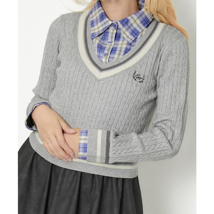 グレー | 《ドッキング×フェイクレイヤード》レディース 細ケーブル ニット | GORGE 
