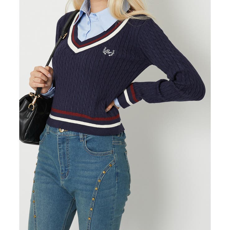 《ドッキング×フェイクレイヤード》レディース 細ケーブル ニット | GORGE  | 詳細画像8 