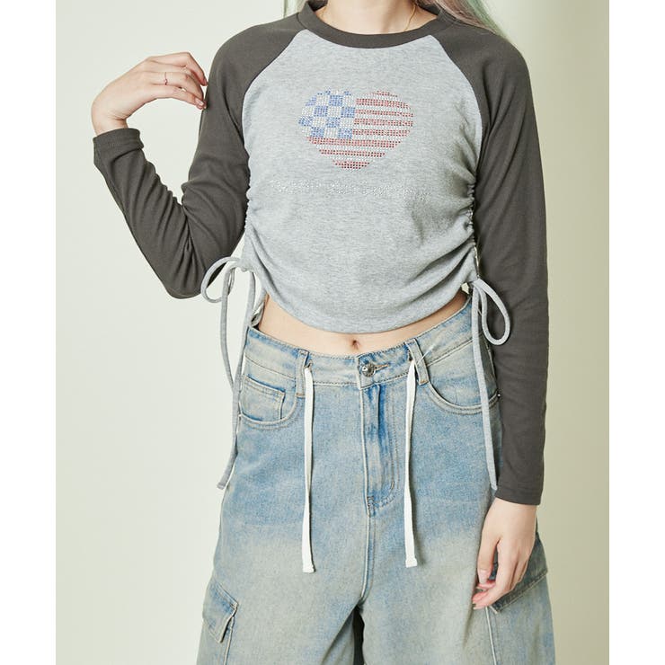 グレー | ラインストーンテレコドロストトップス | GORGE 