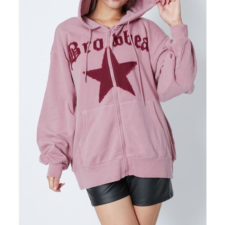 ピンク | 《ビッグスターアップリケ》レディース 裏毛 ジップパーカー | GORGE 