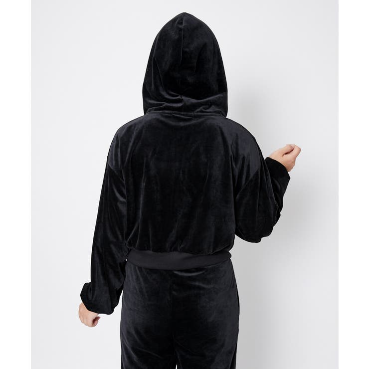 ベロア×ロゴ刺繍》レディース ジップパーカー フーディ[品番