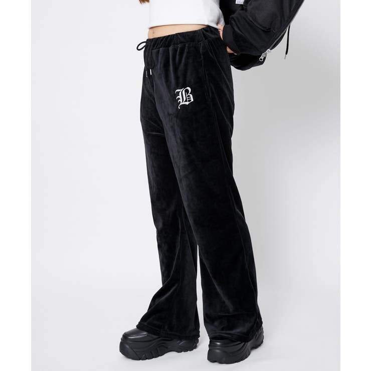 《ベロア×フレアシルエット》レディース ロゴ刺繍パンツ セットアップ対応 秋冬 | GORGE  | 詳細画像1 