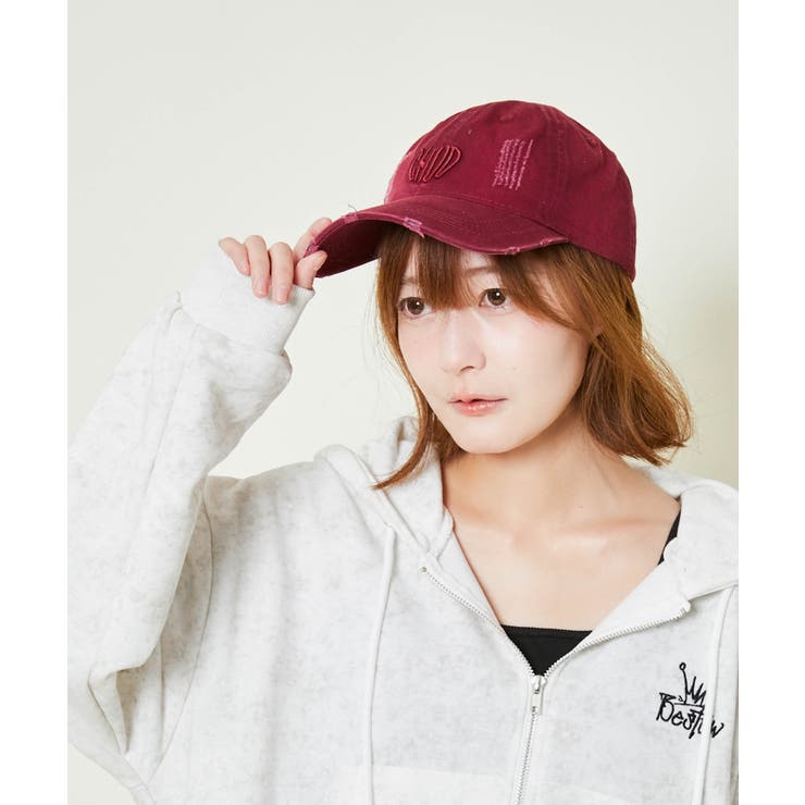 ボルドー | 《ヴィンテージ風ダメージ×立体ロゴ刺繍》ダメージロゴキャップ ユニセックス カジ… | GORGE 