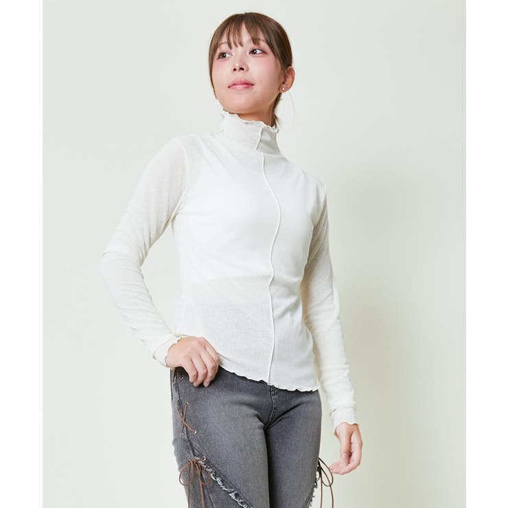 《透け感×メロウフリル》レイヤード主役トップス／華奢見えハイネック | GORGE  | 詳細画像6 