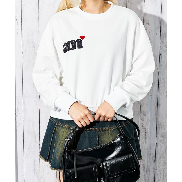 オフホワイト | 《ロゴ×ハート刺繍》レディース 裏毛スウェット 短丈プルオーバー | GORGE 