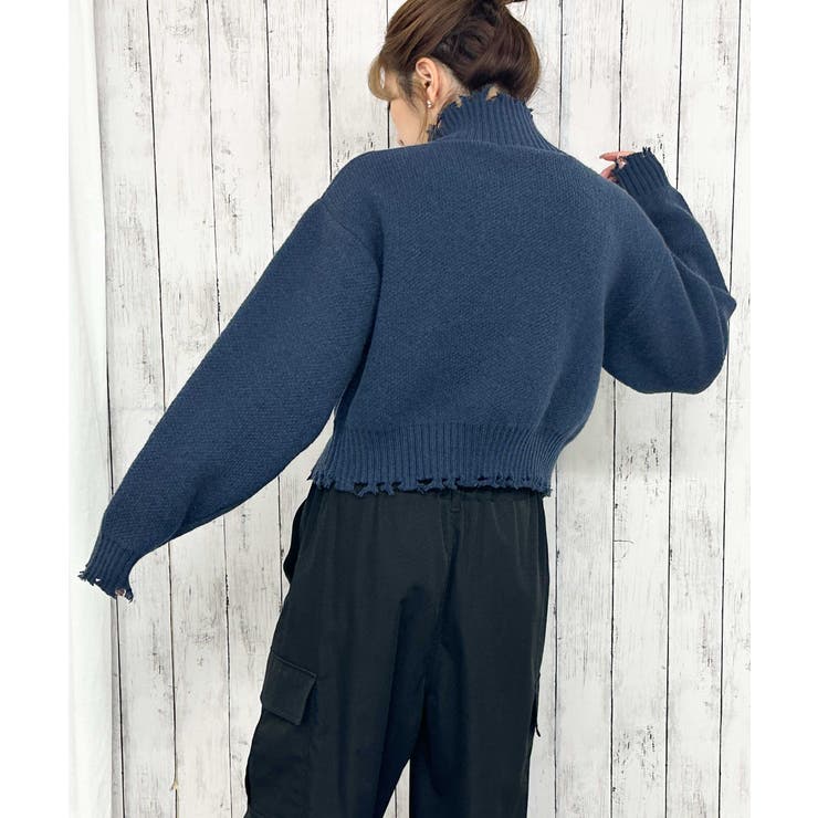 《ダメージ×ハーフジップ》レディース ニットプルオーバー ショート丈 秋冬 | GORGE  | 詳細画像11 