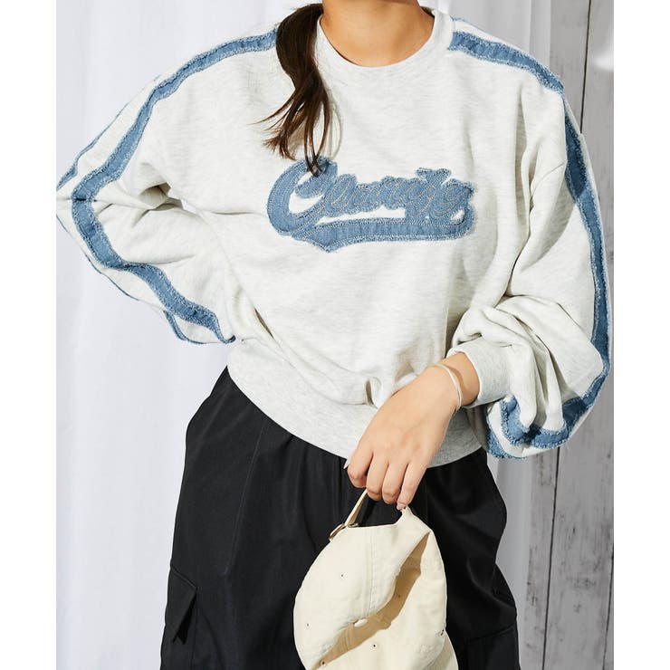 オートミール | 《デニムライン×ロゴワッペン》レディース 裏毛スウェット 配色ラインストリート | GORGE 