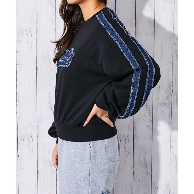 《デニムライン×ロゴワッペン》レディース 裏毛スウェット 配色ラインストリート | GORGE  | 詳細画像7 